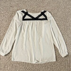 Loft Cream with Black Trim & Dots Blouse Size Small EUC